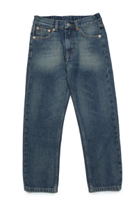 Dark blue shaded vintage effect tapered jeans