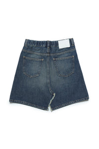 Shaded dark blue jeans skirt with vintage effect