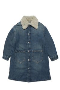 Shaded dark blue jeans jacket with teddy collar