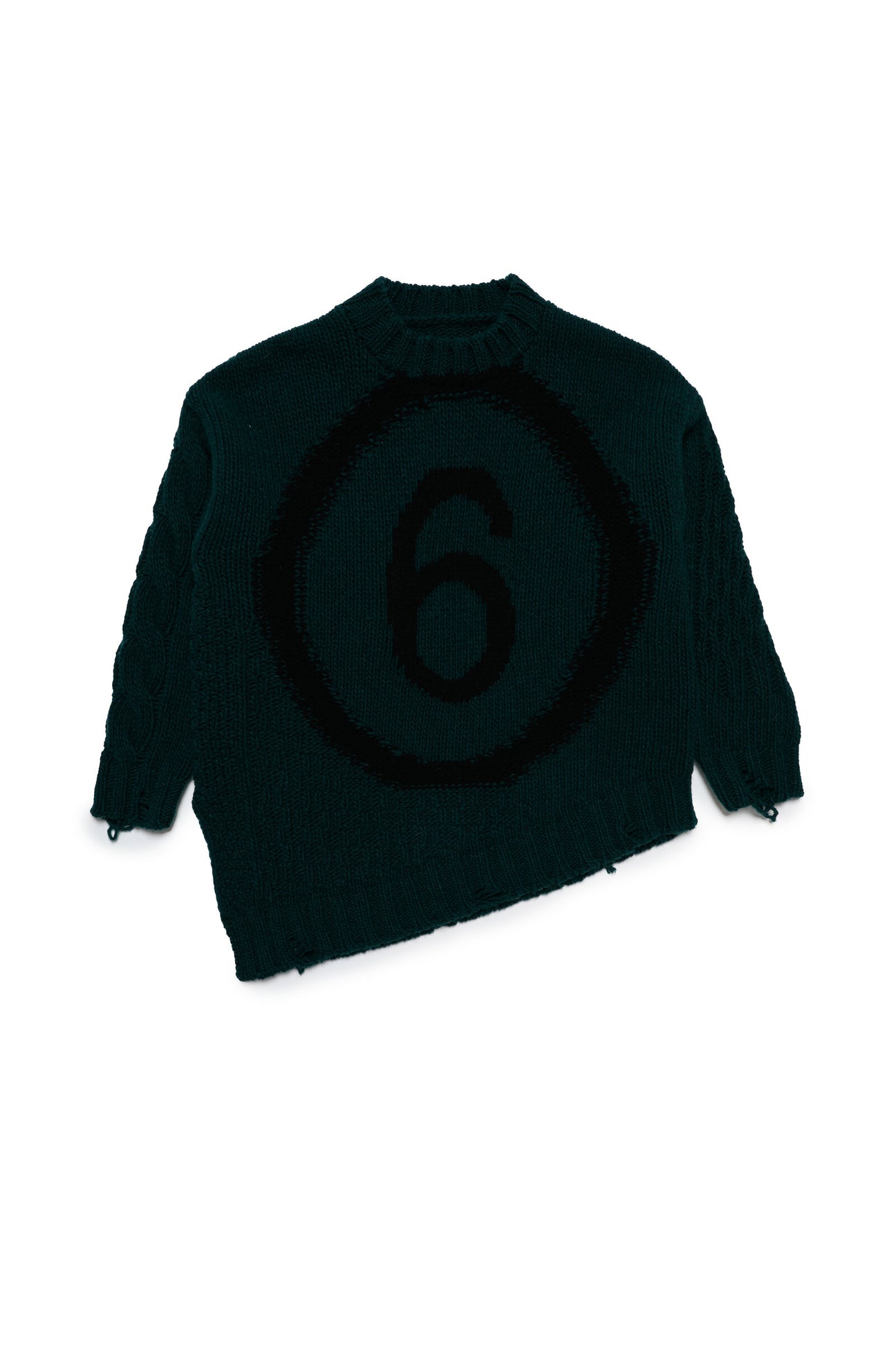 Maglione girocollo in misto lana con logo e rotture effetto vintage 