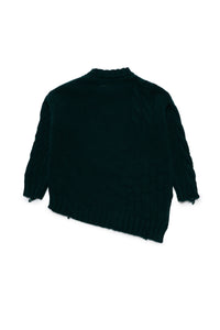 Wool-blend crew-neck sweater with logo and vintage effect breaks