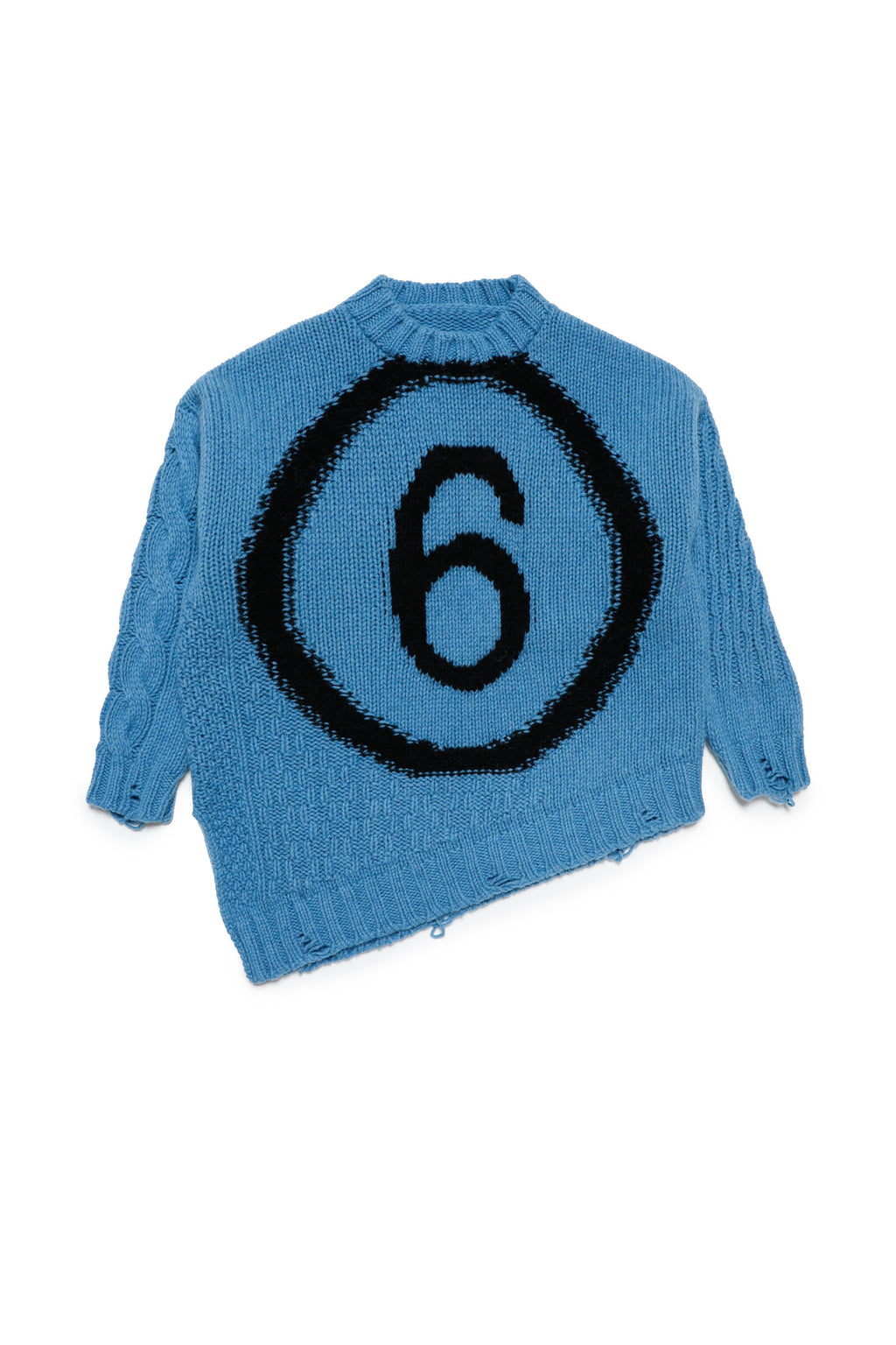 Maglione girocollo in misto lana con logo e rotture effetto vintage