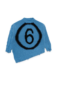 Jersey de cuello redondo en mezcla de lana con logotipo y roturas de efecto vintage