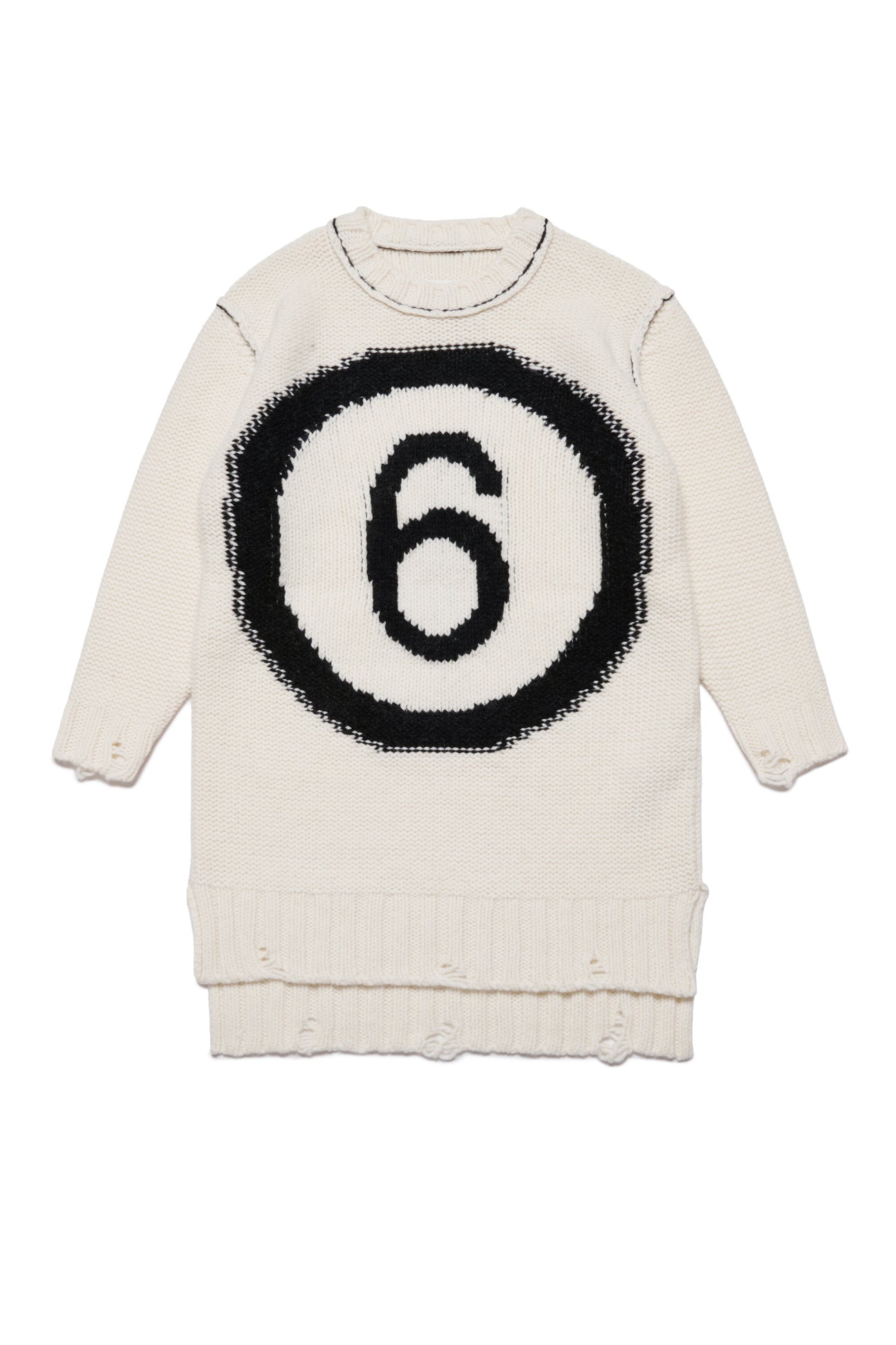 Abito maxi-maglione in misto lana con logo e rotture effetto vintage 