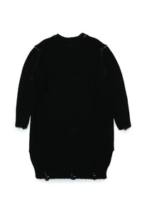 Vestido tipo maxy jersey de mezcla de lana con logotipo y roturas de efecto vintage