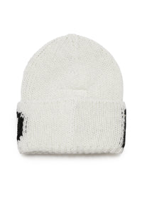 Wool-blend beanie with lapels and logo