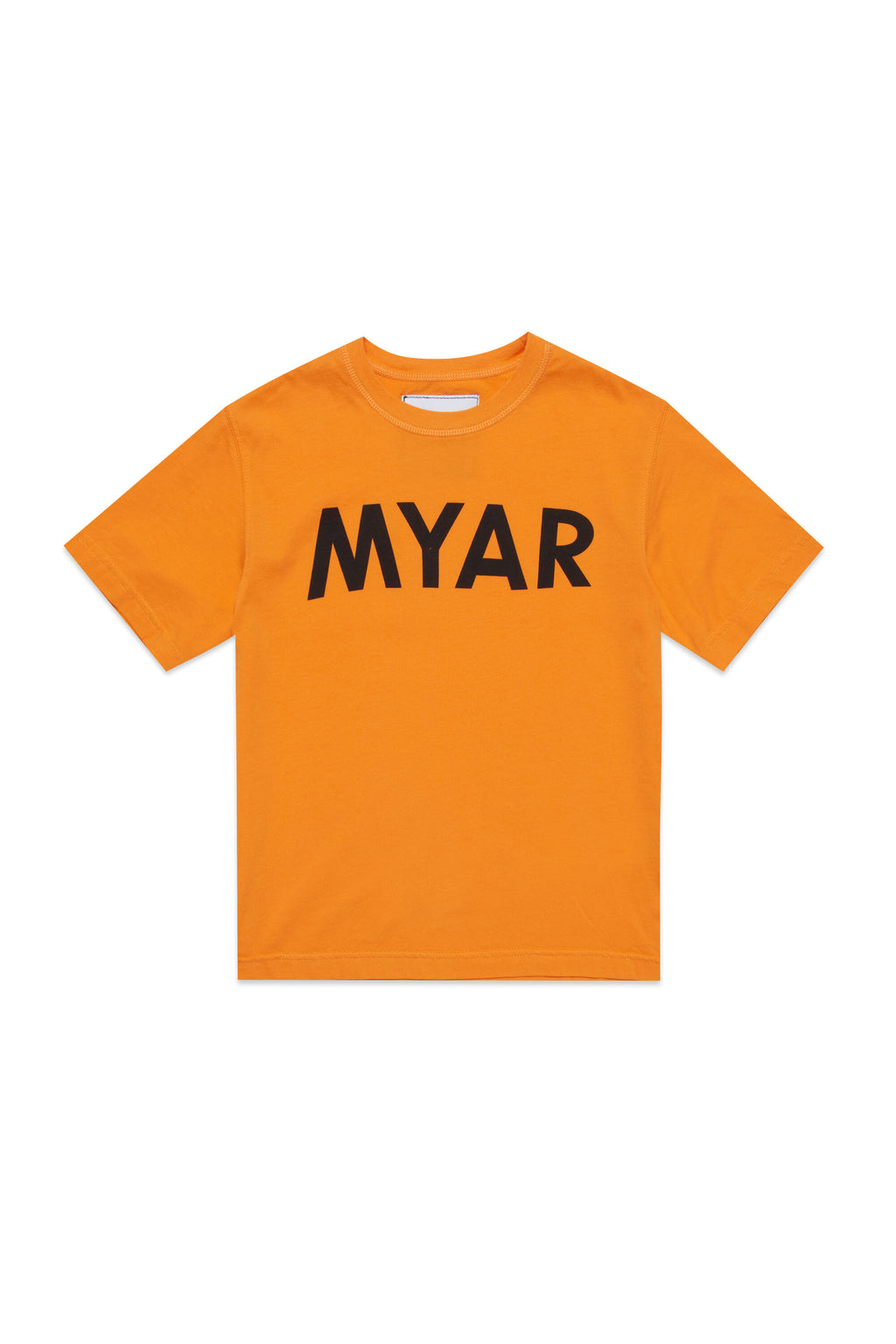 Crew-neck T-shirt in deadstock orange fabric with logo on the front