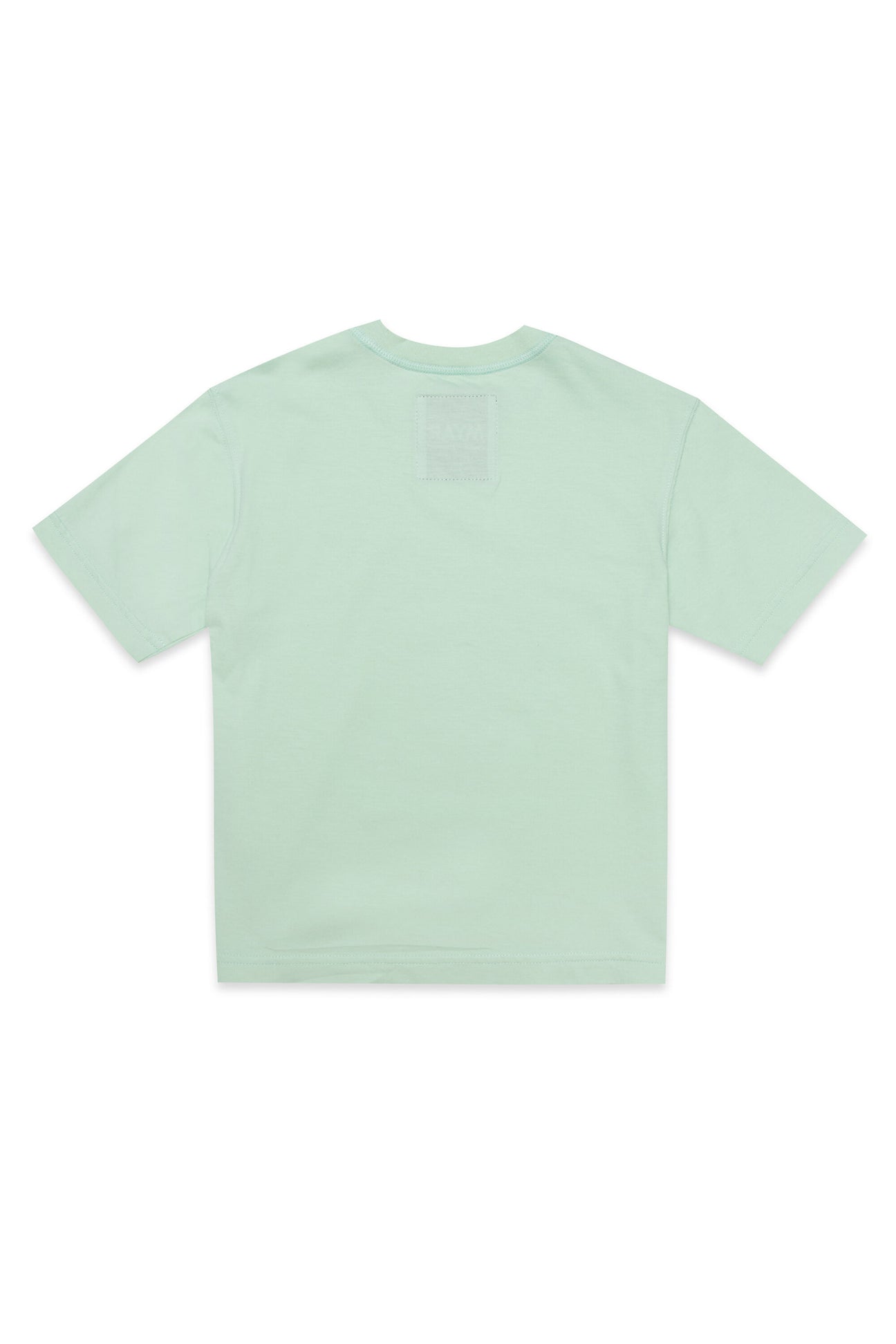 T-shirt girocollo in tessuto deadstock verde con stampa digitale sul davanti T-shirt girocollo in tessuto deadstock verde con stampa digitale sul davanti