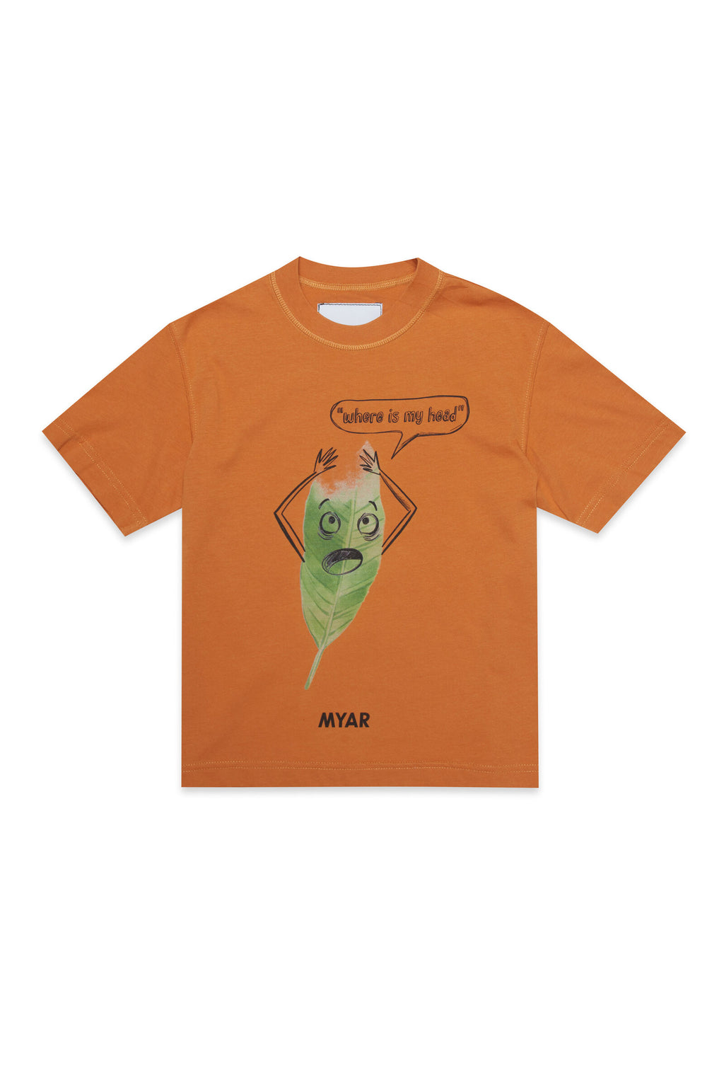 T-shirt girocollo in tessuto deadstock arancione con stampa digitale sul davanti