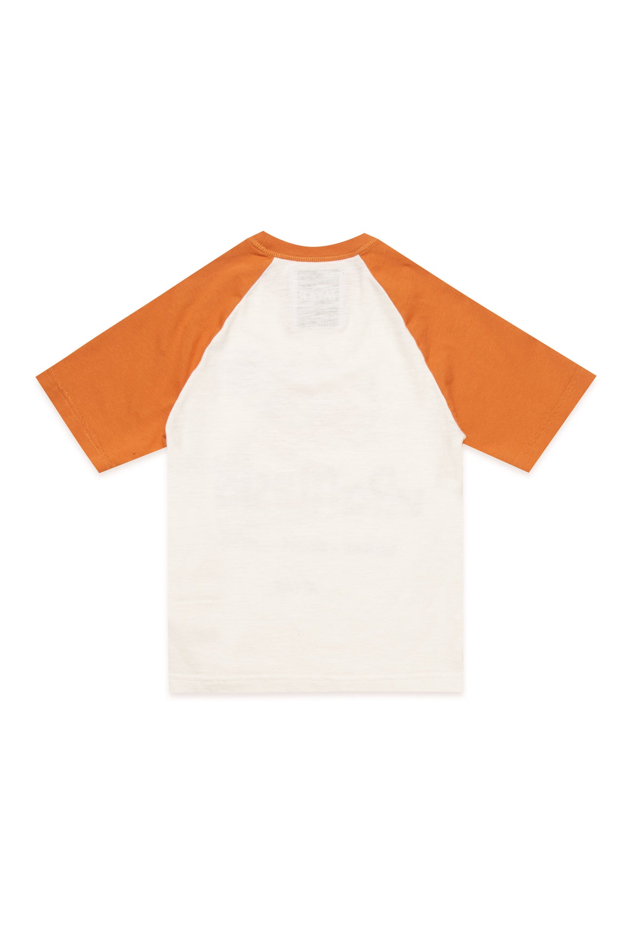 T-shirt girocollo in tessuto deadstock bicolor bianco e arancione con stampa digitale Rafflesia T-shirt girocollo in tessuto deadstock bicolor bianco e arancione con stampa digitale Rafflesia