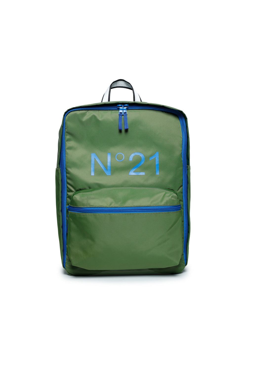 Backpack with zip fastening and logo