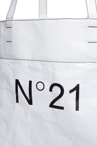 White shopper bag with institutional logo