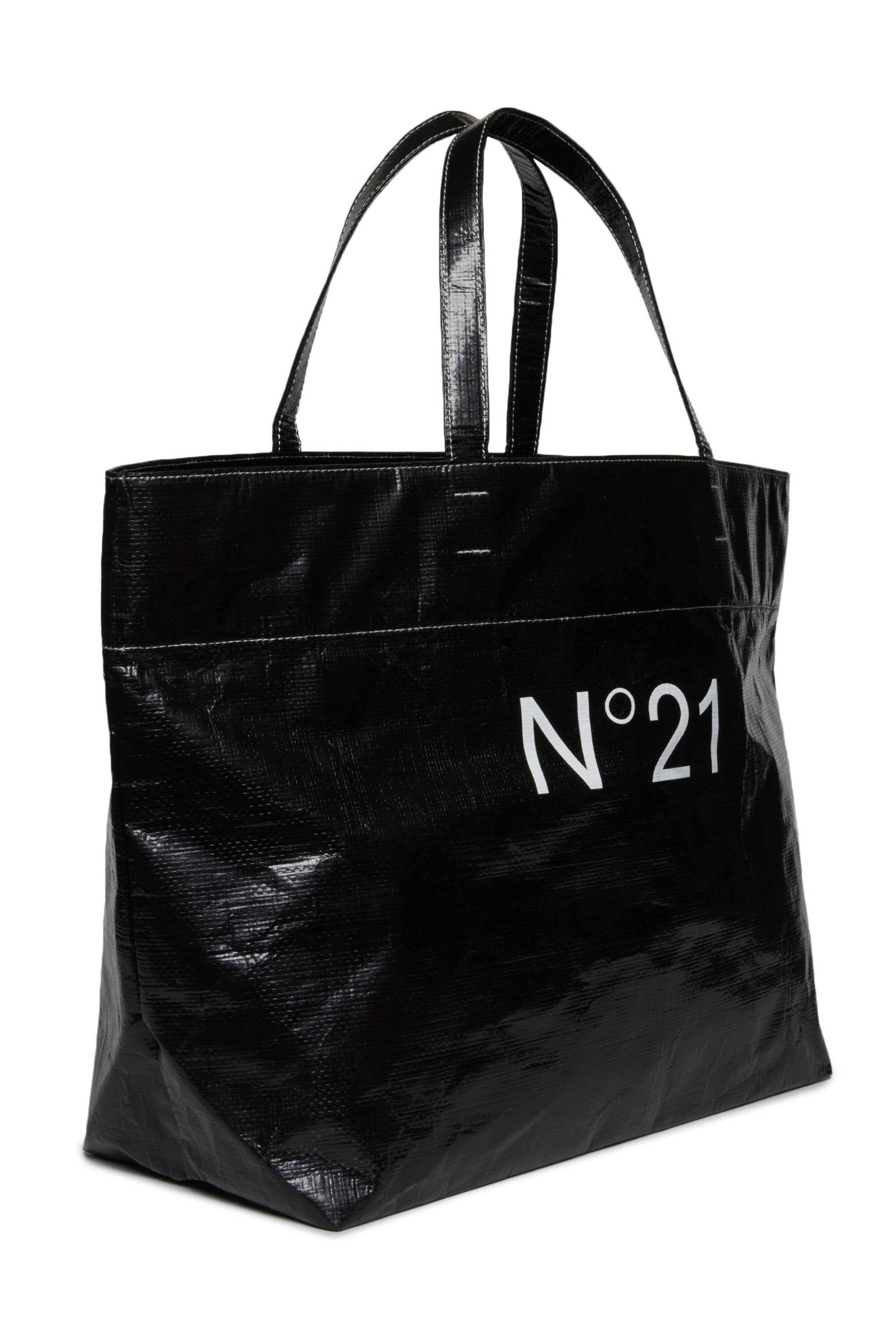 Black shopper bag with institutional logo
