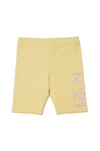 Yellow stretch jersey shorts cycling model with logo