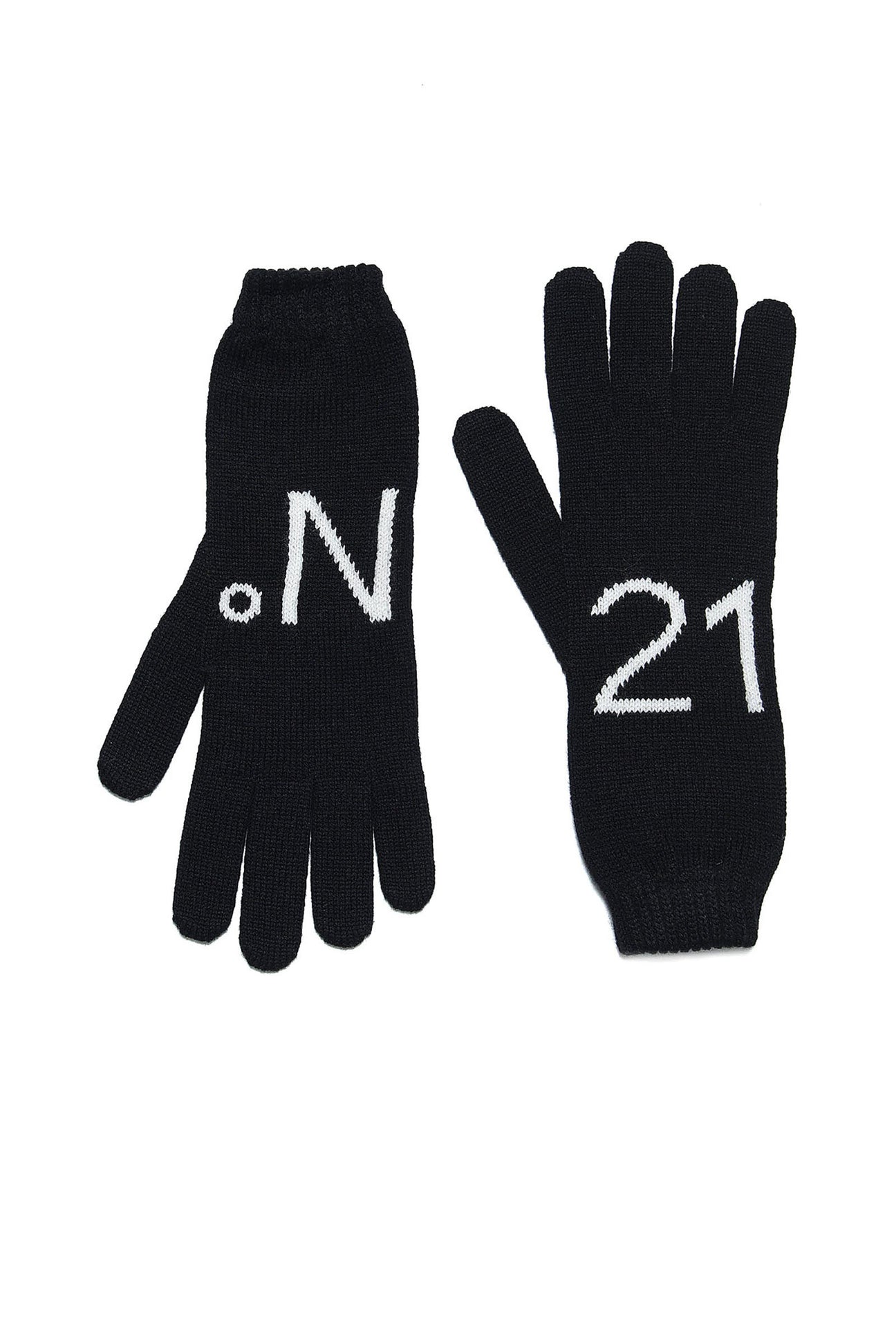 Knit black gloves with logo 
