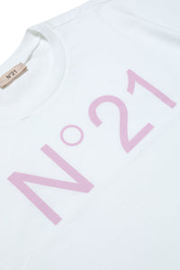 White cropped jersey t-shirt with logo
