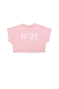 Cropped crew-neck jersey T-shirt with logo
