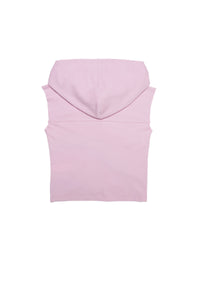 Pink sleeveless jersey t-shirt with hood and seam at front