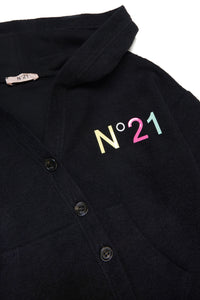 Black cotton sweatshirt with hood, buttons and multicoloured logo