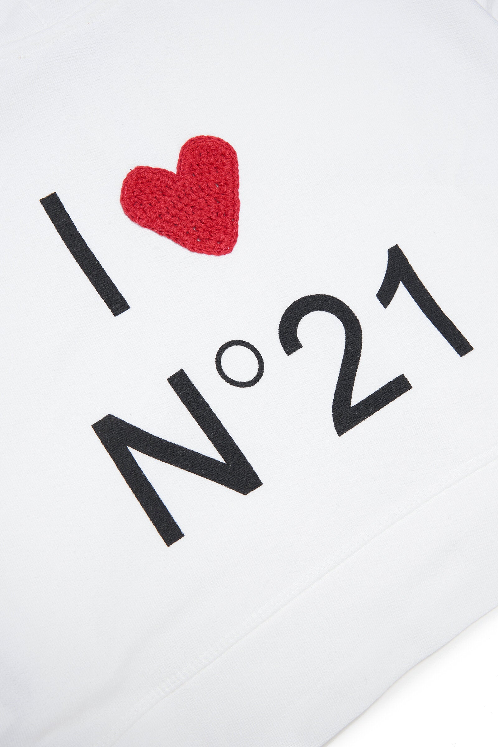 White cotton cropped sweatshirt with zip, hood and I love N°21 logo on the back