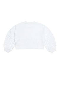 White oversized cropped cotton sweatshirt with floral print and logo