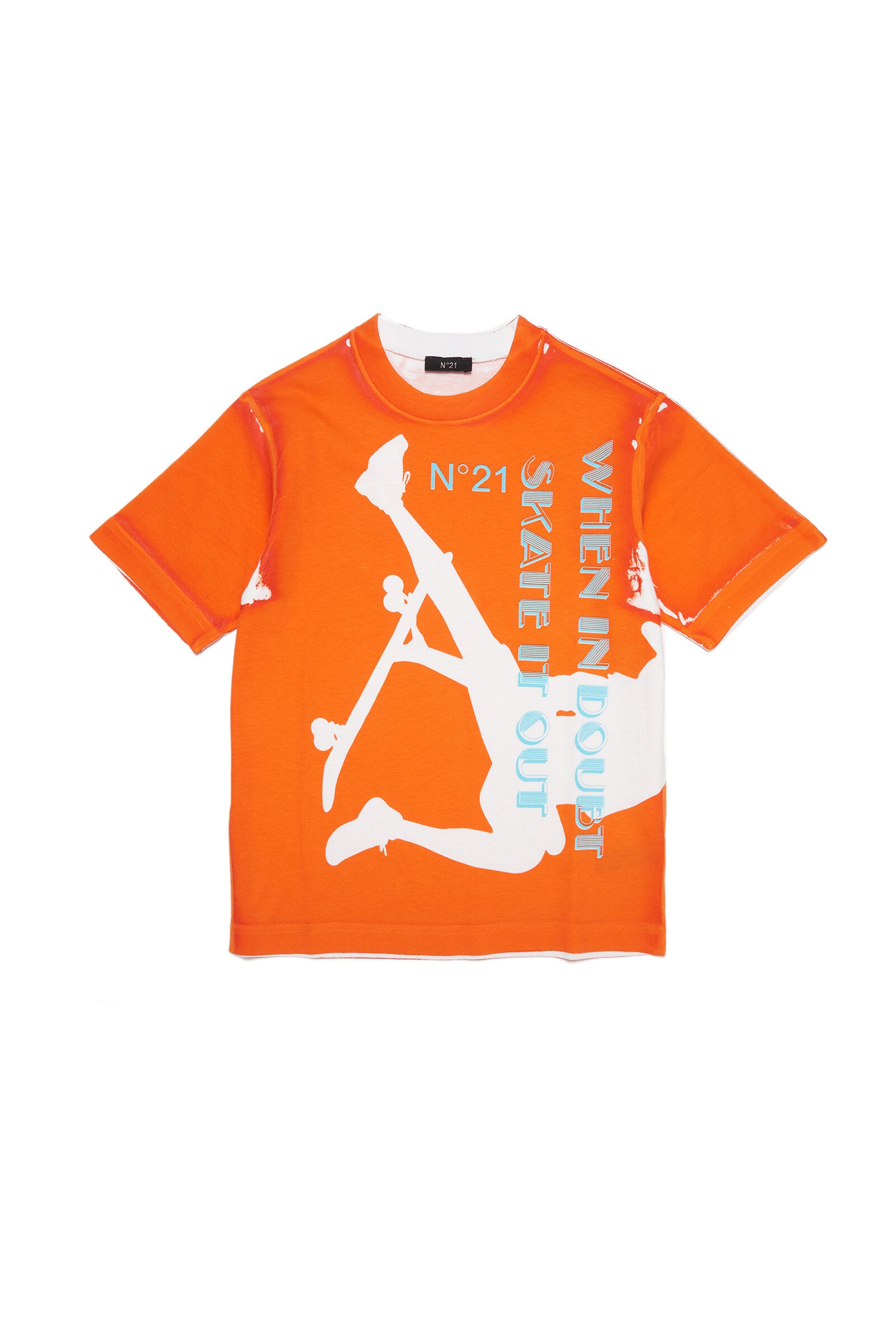 Fluo orange jersey t-shirt with skate print