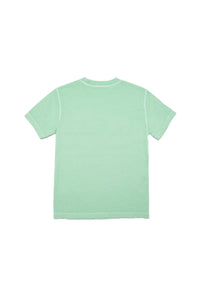Mint green t-shirt in vintage-effect jersey with applied logo