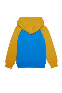 Light blue cotton hooded sweatshirt with zip and sectioned logo