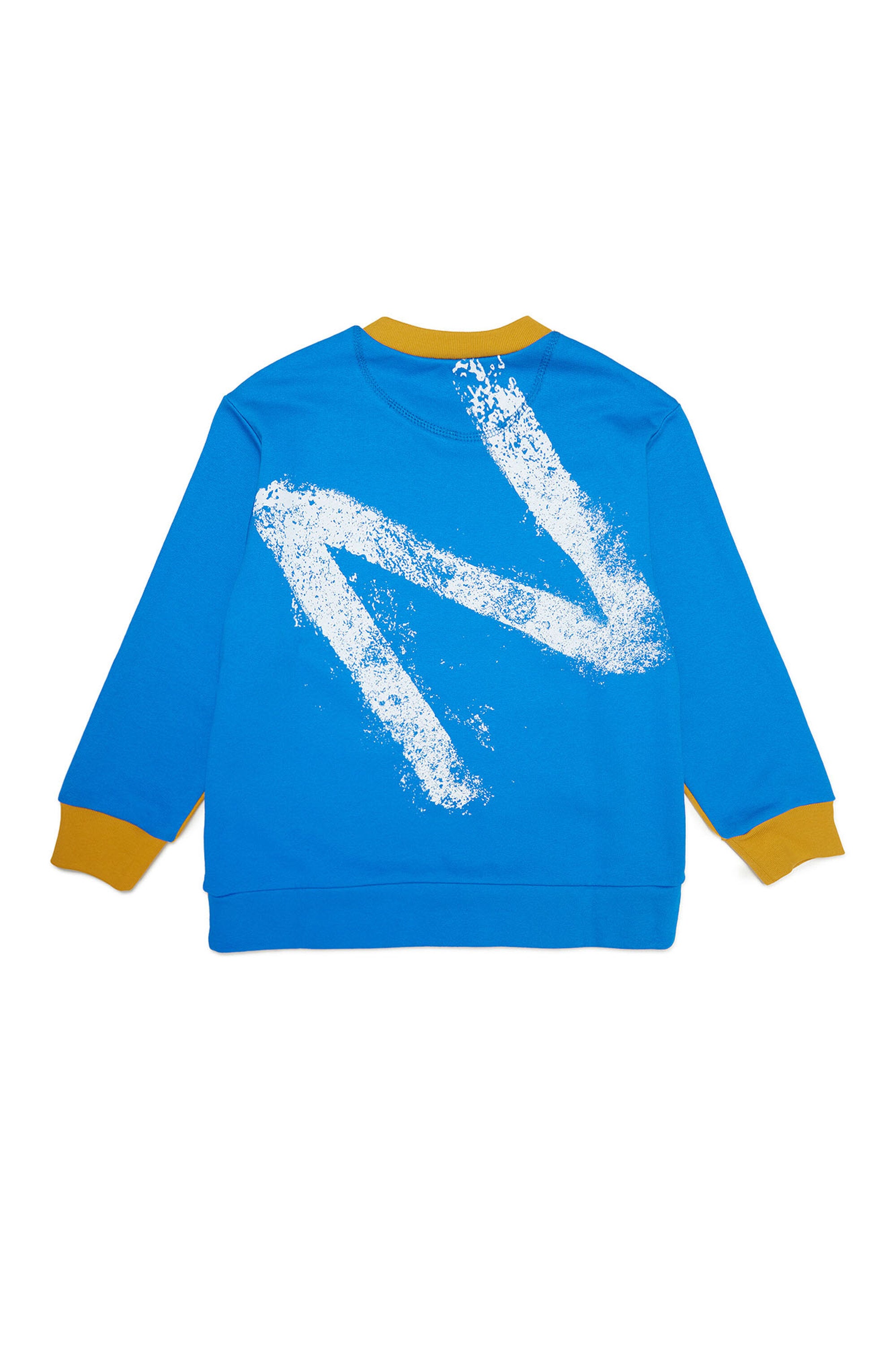 Yellow and light blue crew-neck sweatshirt with vintage effect logo