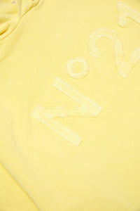 Yellow vintage-effect hooded sweatshirt with textured logo