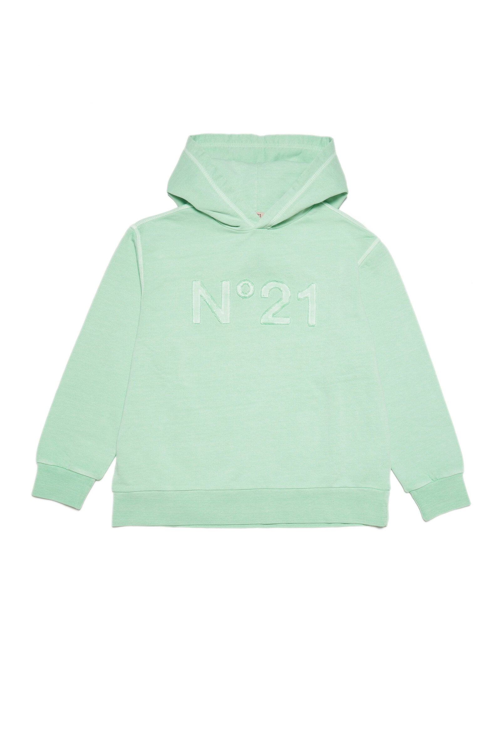 Mint green vintage-effect hooded sweatshirt with textured logo