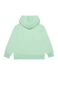 Mint green vintage-effect hooded sweatshirt with textured logo