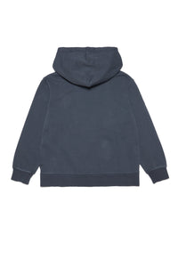 Grey vintage-effect hooded sweatshirt with textured logo