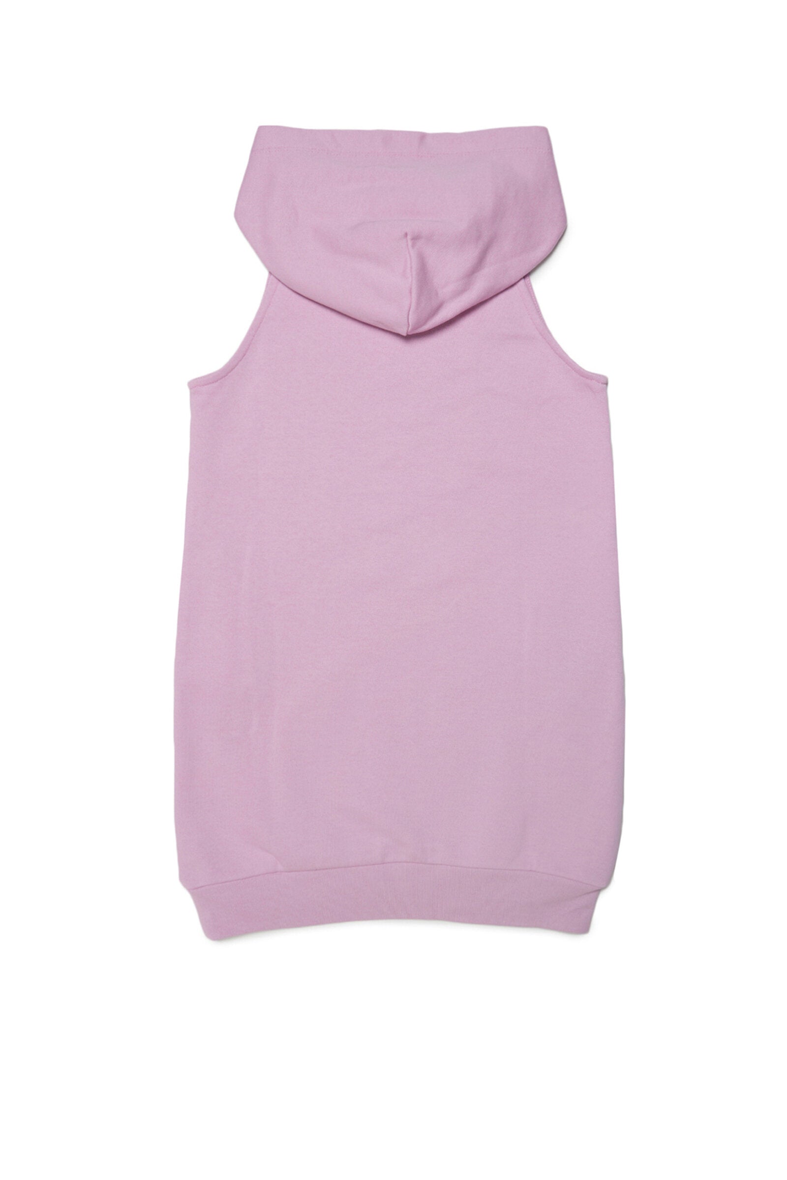 Pink sleeveless fleece dress with hood and logo