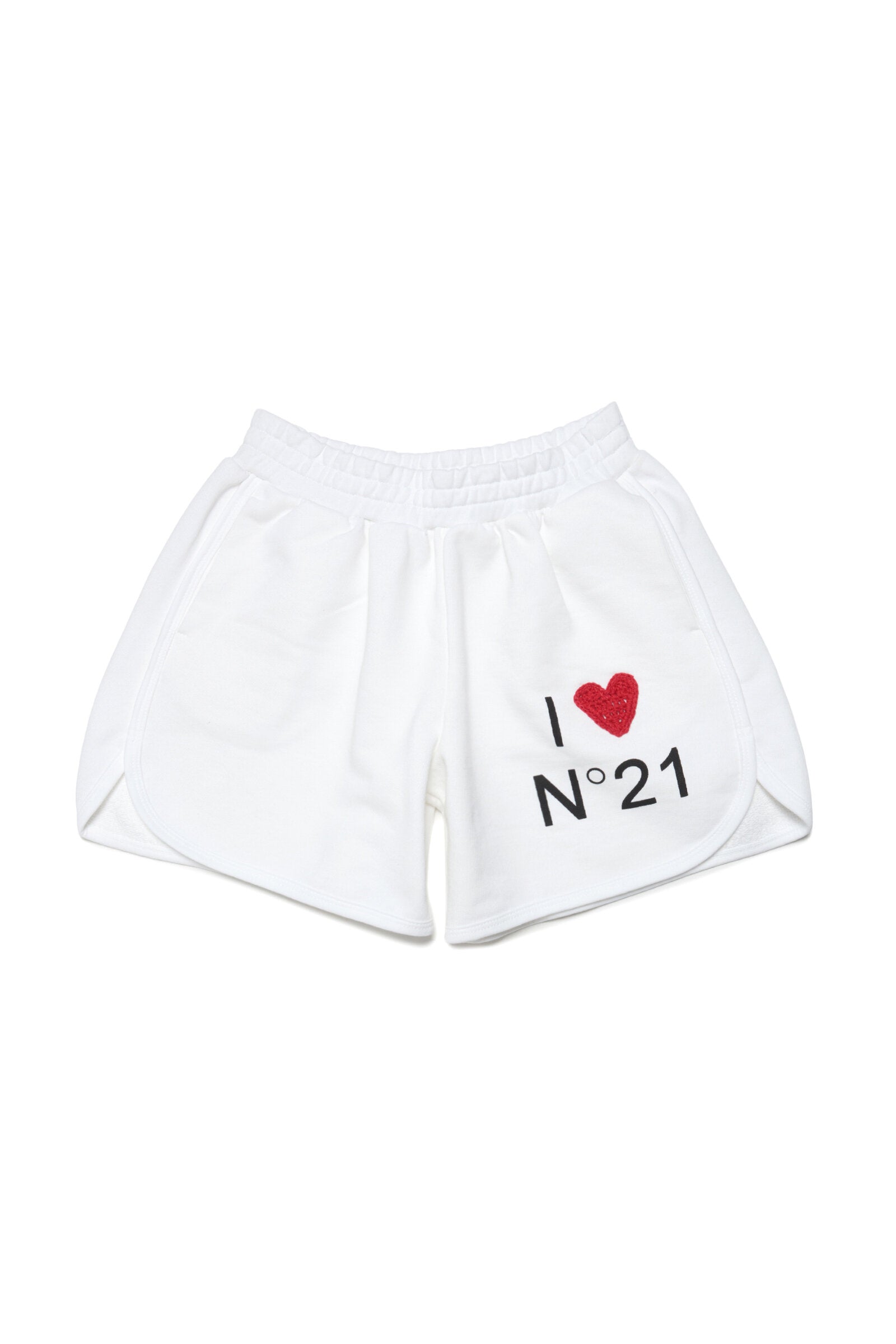 White fleece shorts with I love N°21 logo