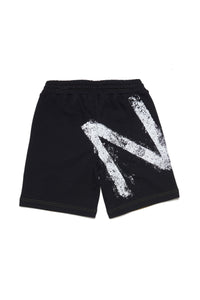Two-tone green and black shorts with vintage effect logo