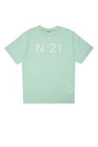 Mint green jersey maxi t-shirt cover-up with logo