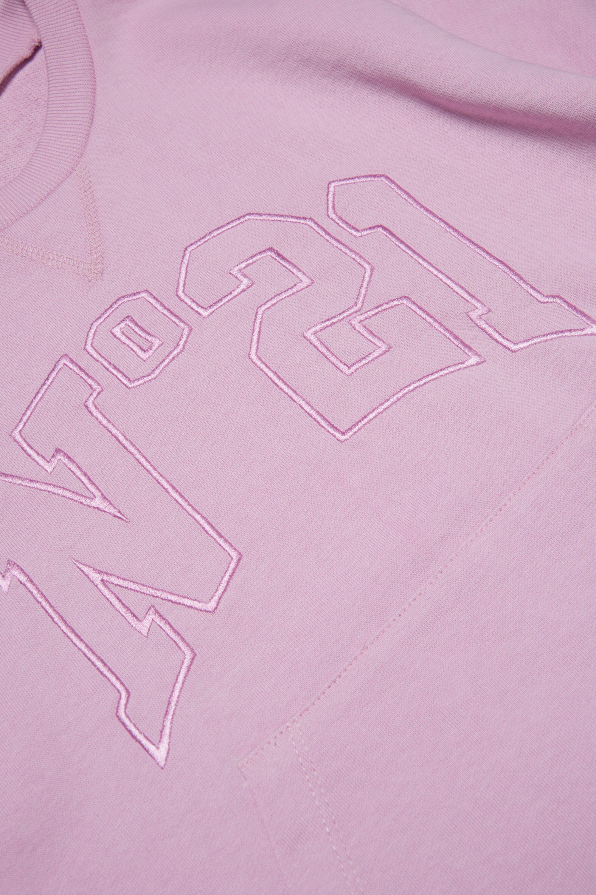 Pink crew-neck fleece dress with embroidered college logo