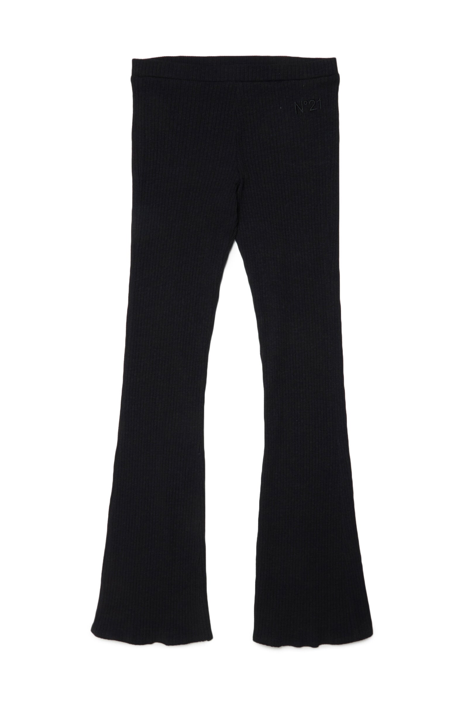 Black bootcut leggings in ribbed stretch cotton