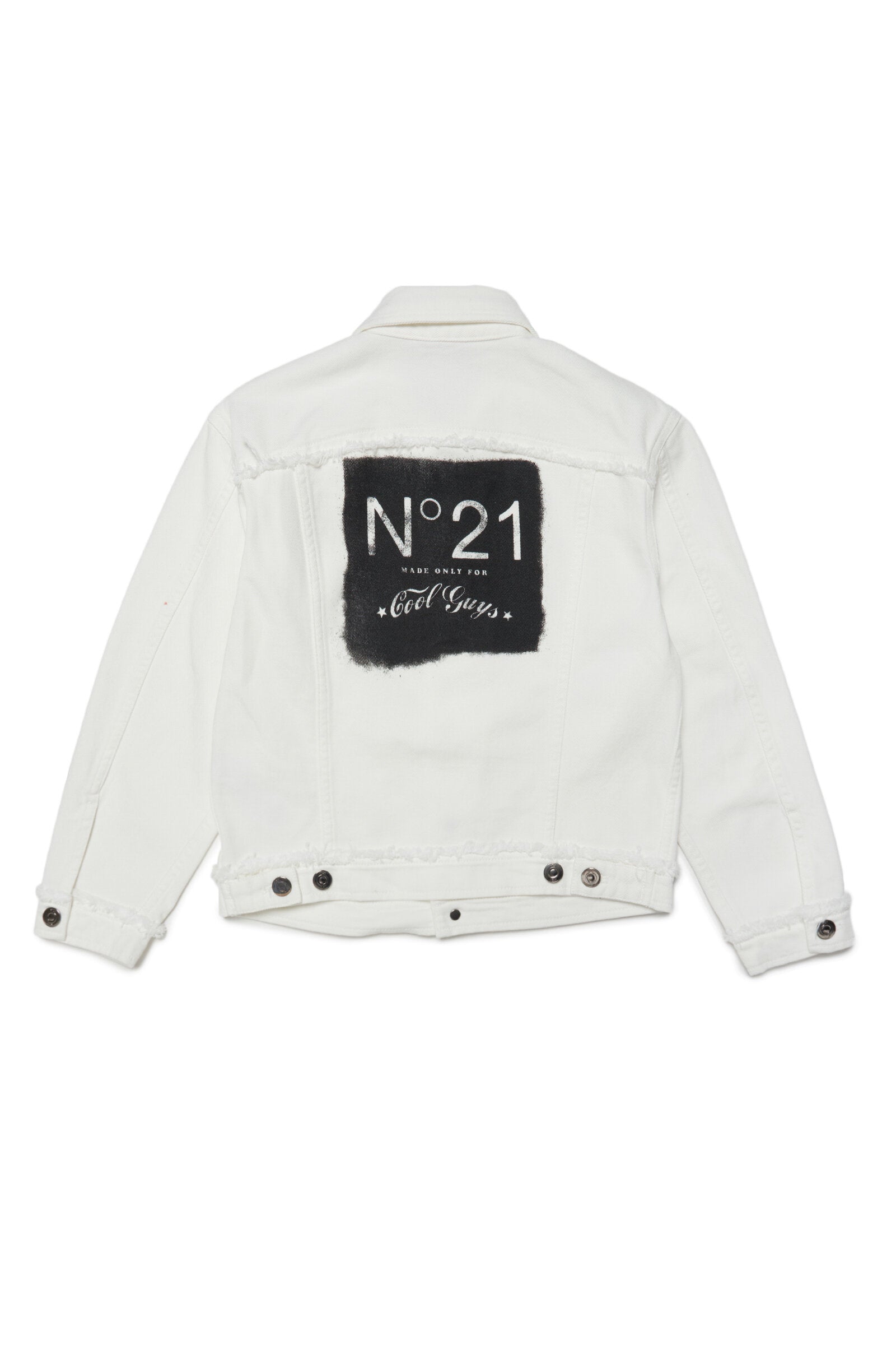 Natural white denim jacket with logo on the back