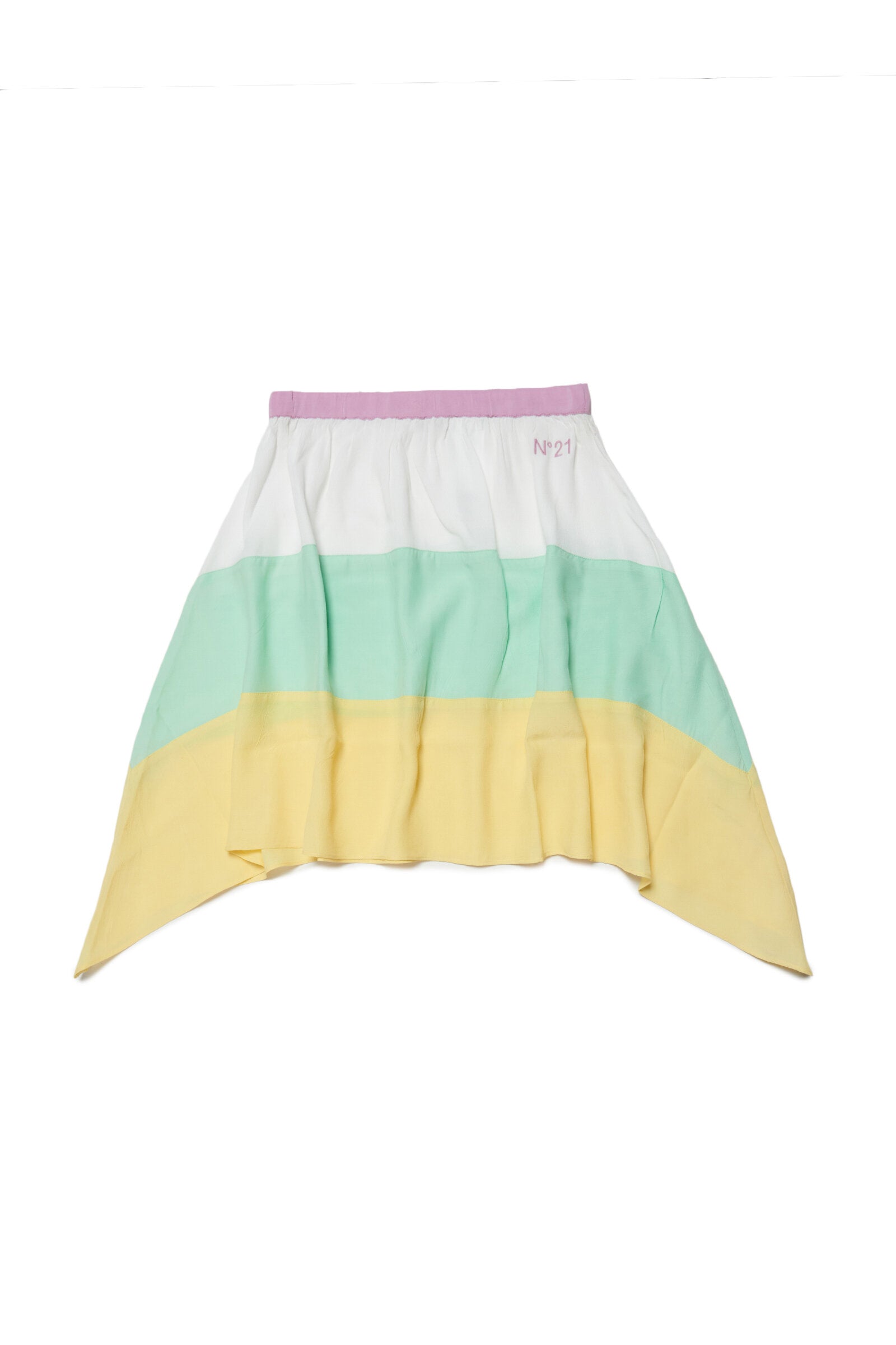 Multicoloured asymmetrical midi skirt in crêpe with embroidered logo