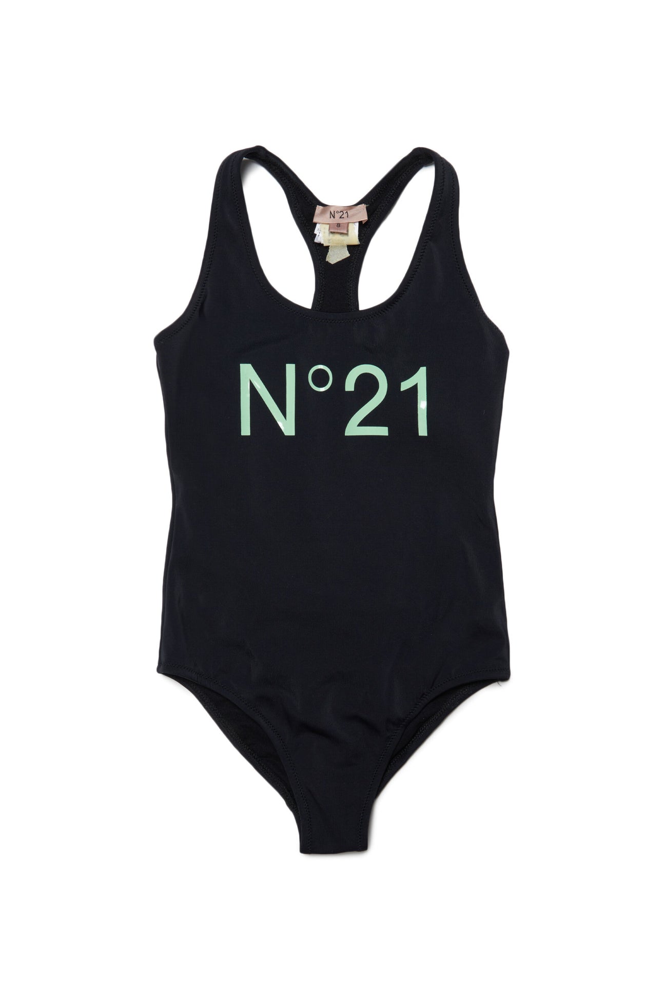 Black lycra one-piece swimming costume with logo 