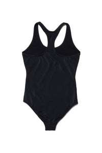 Black lycra one-piece swimming costume with logo