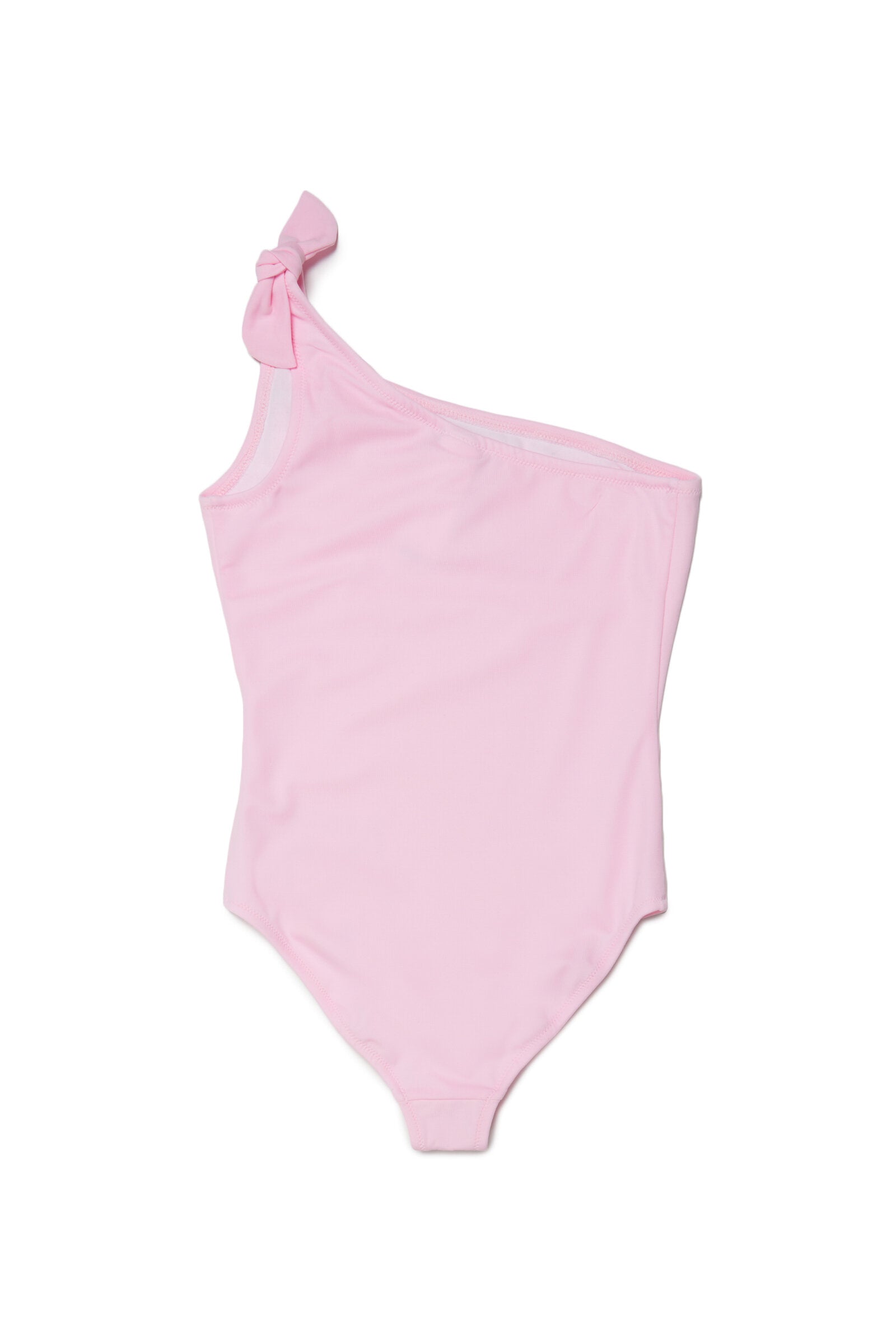 One-shoulder one-piece pink swimming costume in lycra with logo