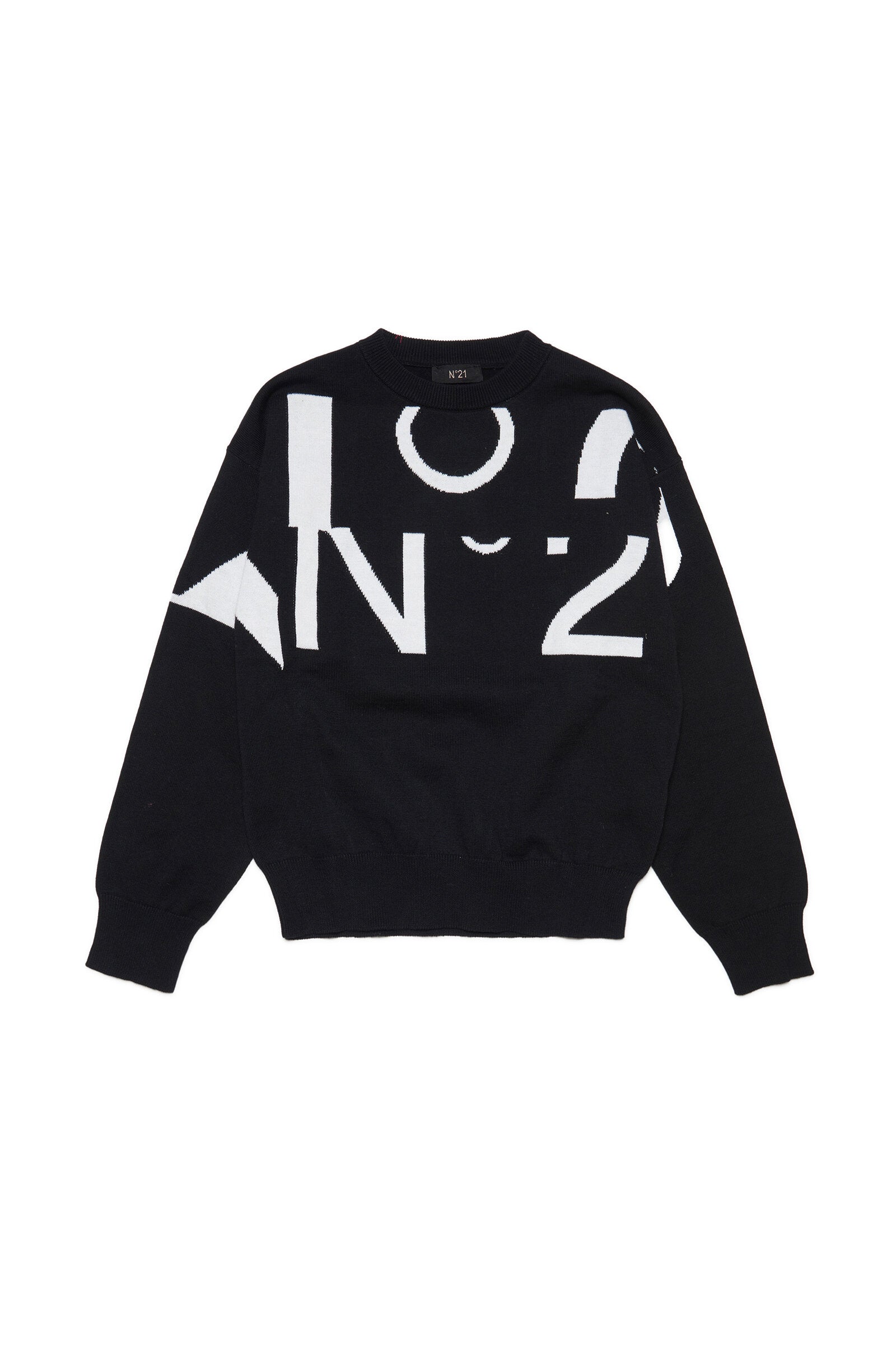 Black cotton sweater with sectioned logo