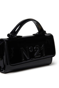 Black mini bag in leatherette with varnished effect and handle