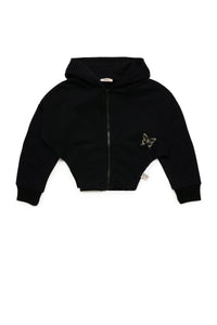 Cotton hooded sweatshirt with butterfly graphics