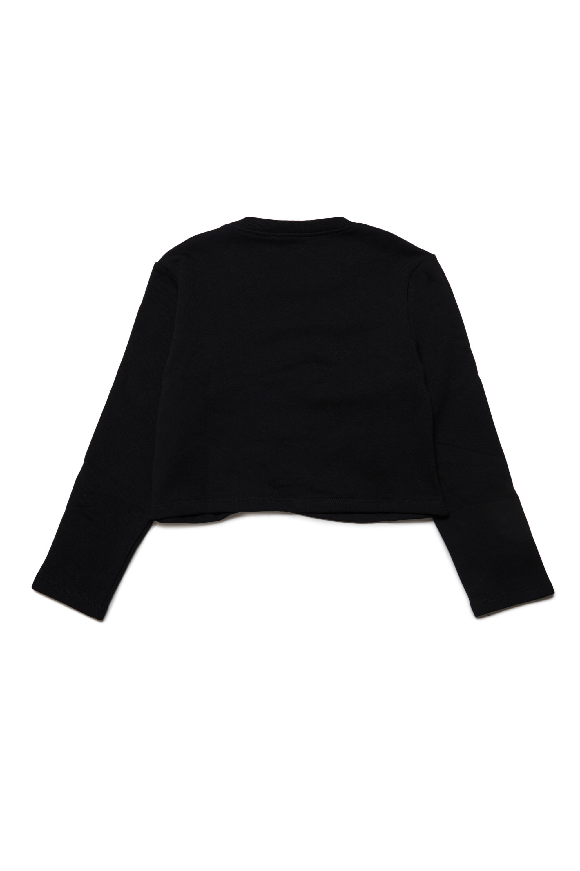 Cotton crew-neck cropped sweatshirt with front curlings
