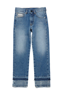 Shaded blue denim jeans with double layer bottoms
