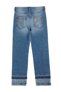 Shaded blue denim jeans with double layer bottoms